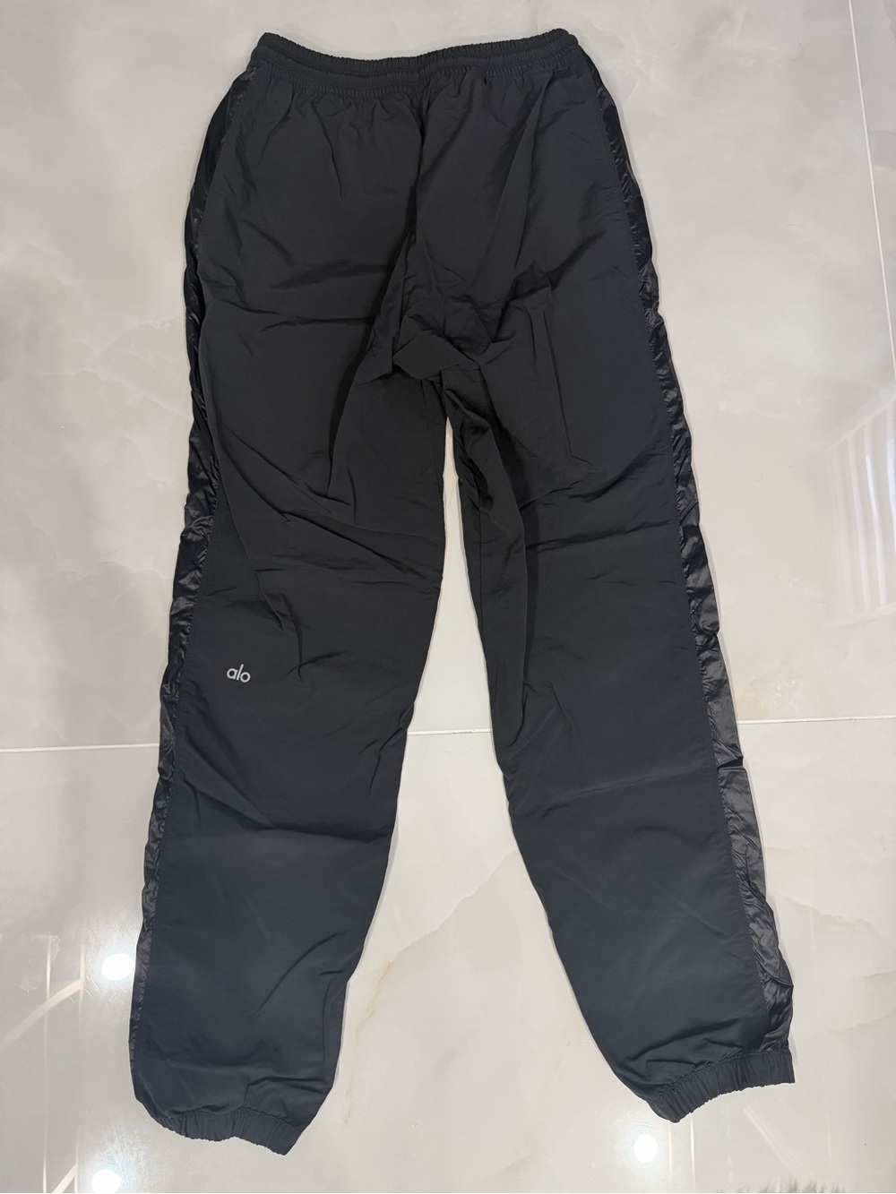 ALO Yoga Black Drawstring Track Pants with Side Shine Stripe - Picture 3 of 4